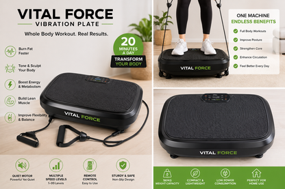 Vital Force Vibration Plate – Full-Body Home Gym Trainer with Resistance Bands